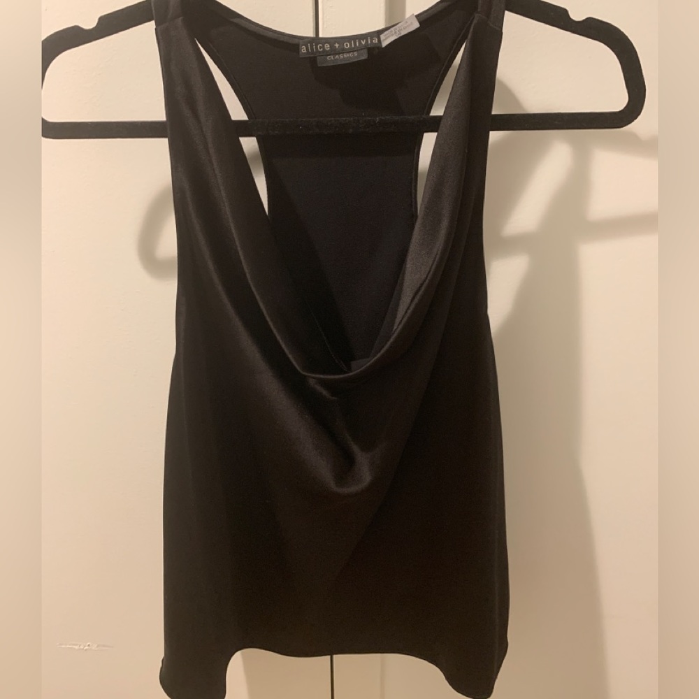 Alice+Olivia Black Sleeveless Low Cut Blouse